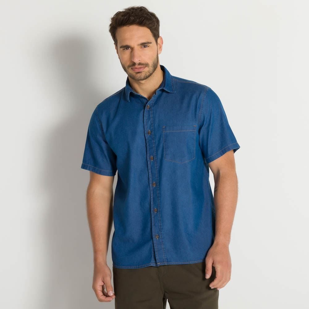 Camisa Jeans Masculina Manga Curta Marc Alain