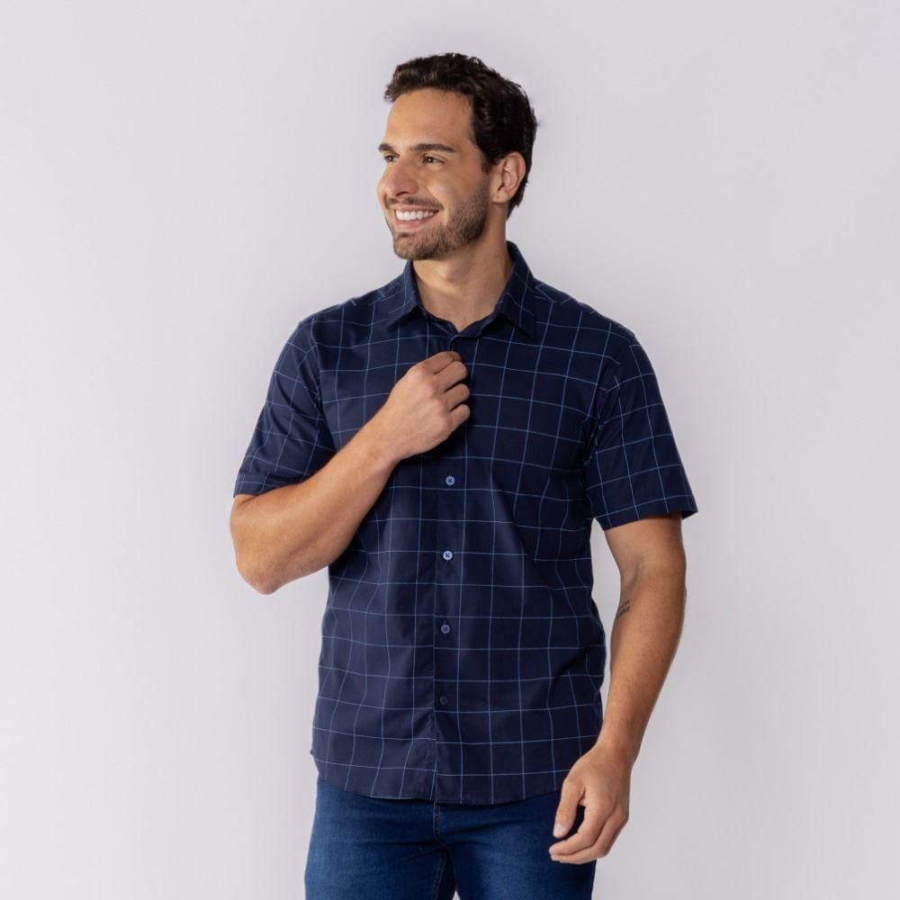 Camisa Masculina De Botão Xadrez Grid Marc Alain