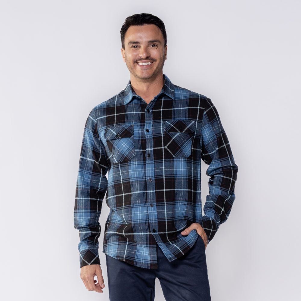 Camisa Masculina Xadrez De Flanela Com Bolso Marc Alain