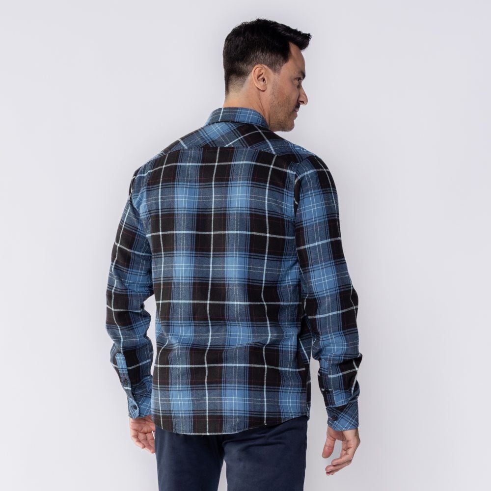 Camisa Masculina Xadrez De Flanela Com Bolso Marc Alain