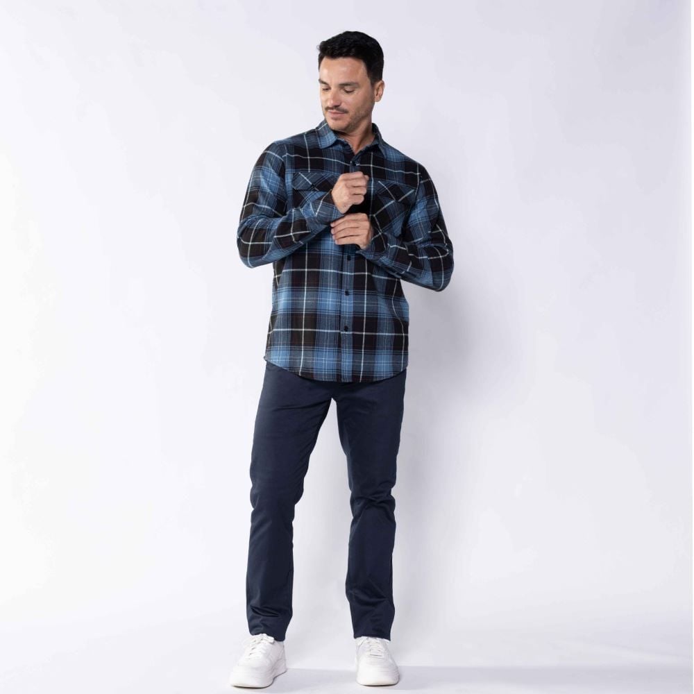 Camisa Masculina Xadrez De Flanela Com Bolso Marc Alain