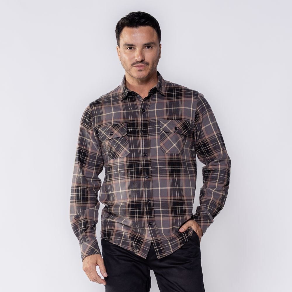 Camisa Masculina Xadrez De Flanela Com Bolso Marc Alain