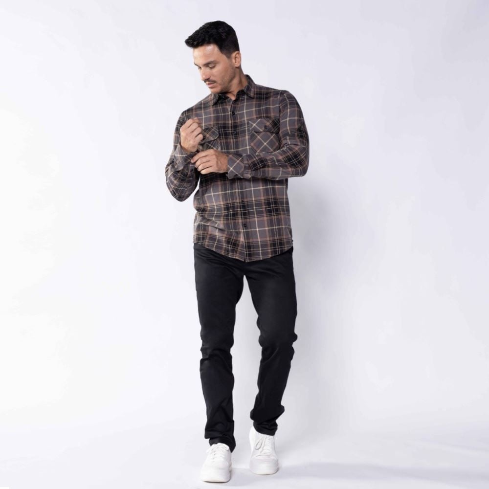 Camisa Masculina Xadrez De Flanela Com Bolso Marc Alain