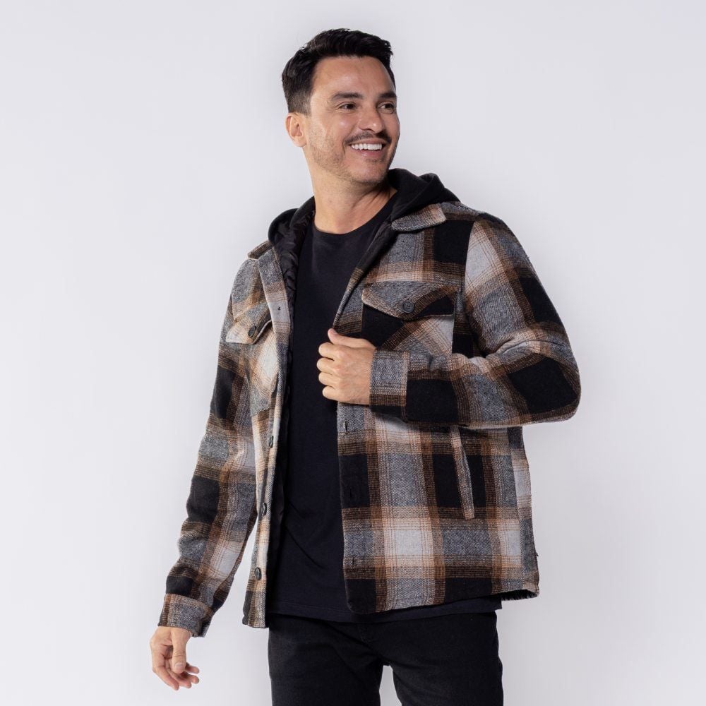 Camisa Masculina Xadrez De Flanela Com Capuz Thing