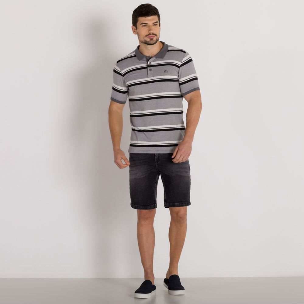 Camisa Polo em Listras Grandes e Pequenas Rovitex
