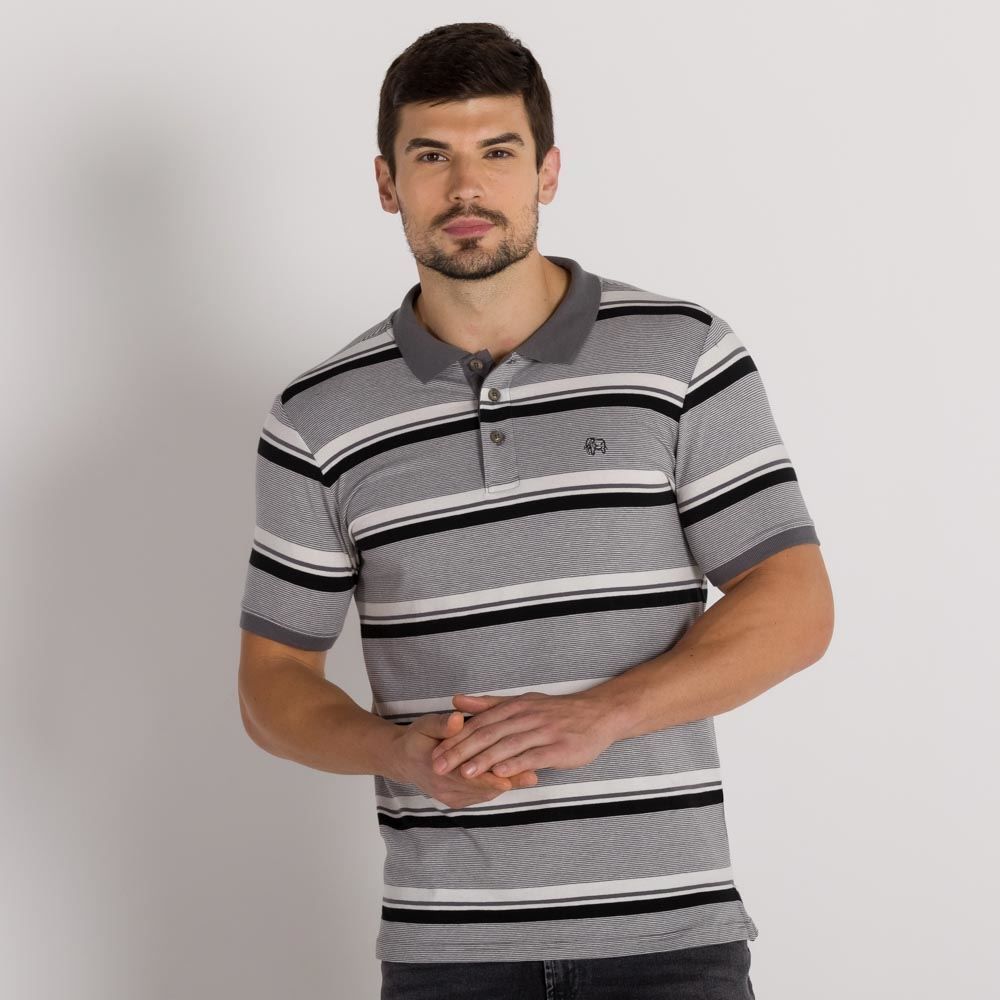 Camisa Polo em Listras Grandes e Pequenas Rovitex