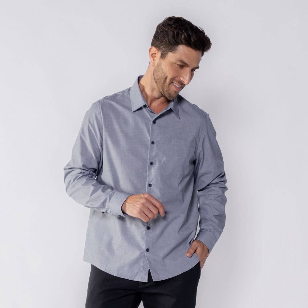 Camisa Social Masculina Com Bolso Marc Alain