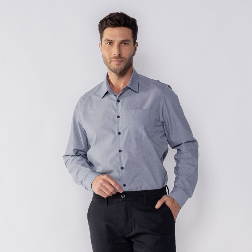 Camisa Social Masculina Com Bolso Marc Alain