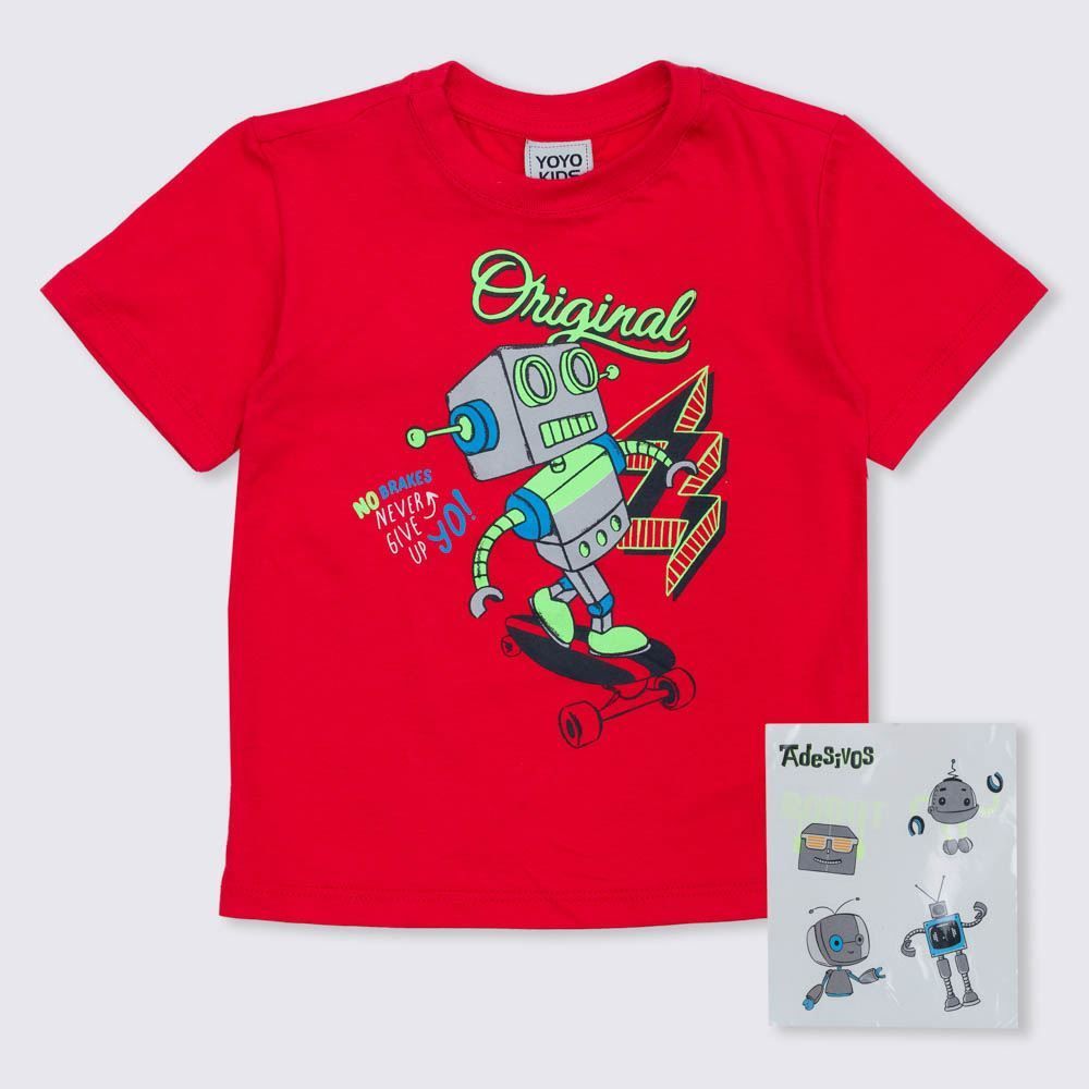 Camiseta 1 a 3 anos Malha Brinde Robô Yoyo Kids