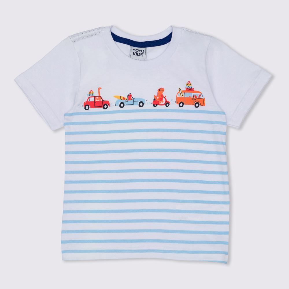Camiseta 1 a 3 anos Silk Listras Carros Yoyo Kids