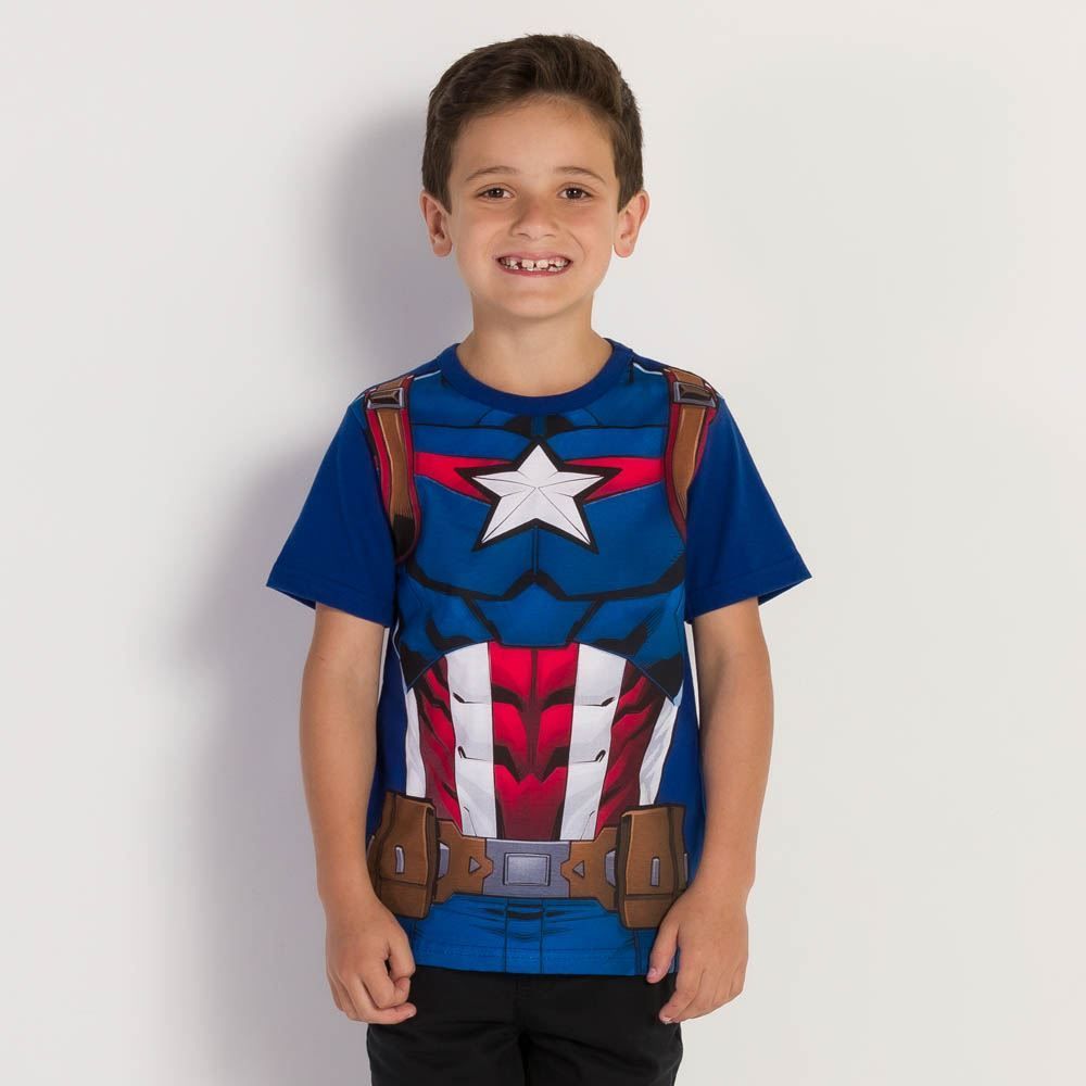Camiseta 4 a 10 anos Capitão América com Máscara Brandili