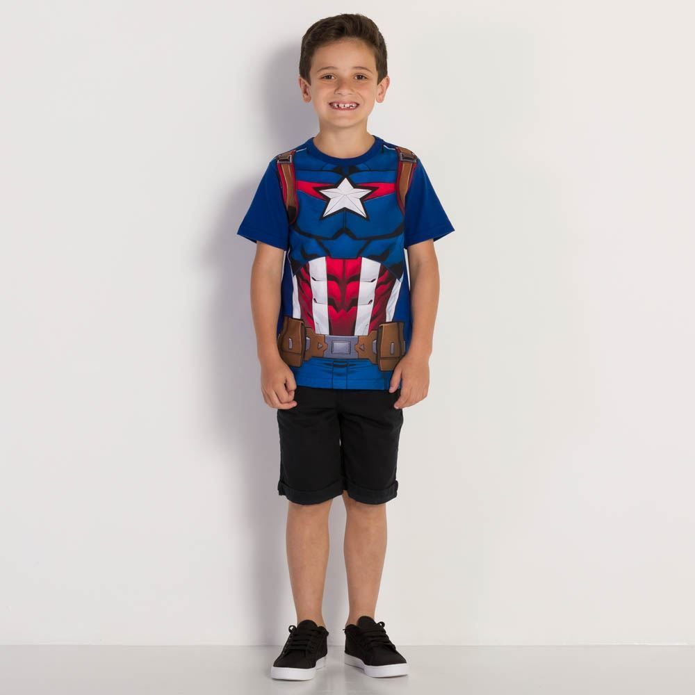 Camiseta 4 a 10 anos Capitão América com Máscara Brandili