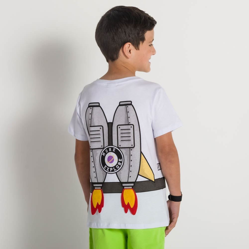 Camiseta 4 a 10 anos Foguetes + Pulseira Relógio Hot Dog