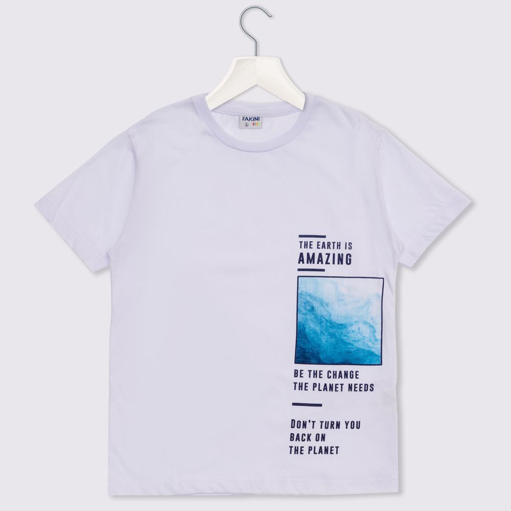 Camiseta 4 a 10 anos M/Malha Save The World Fakini