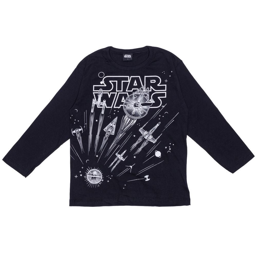 Camiseta 4 a 10 anos M/Malha Star Wars Galáxia Mattel