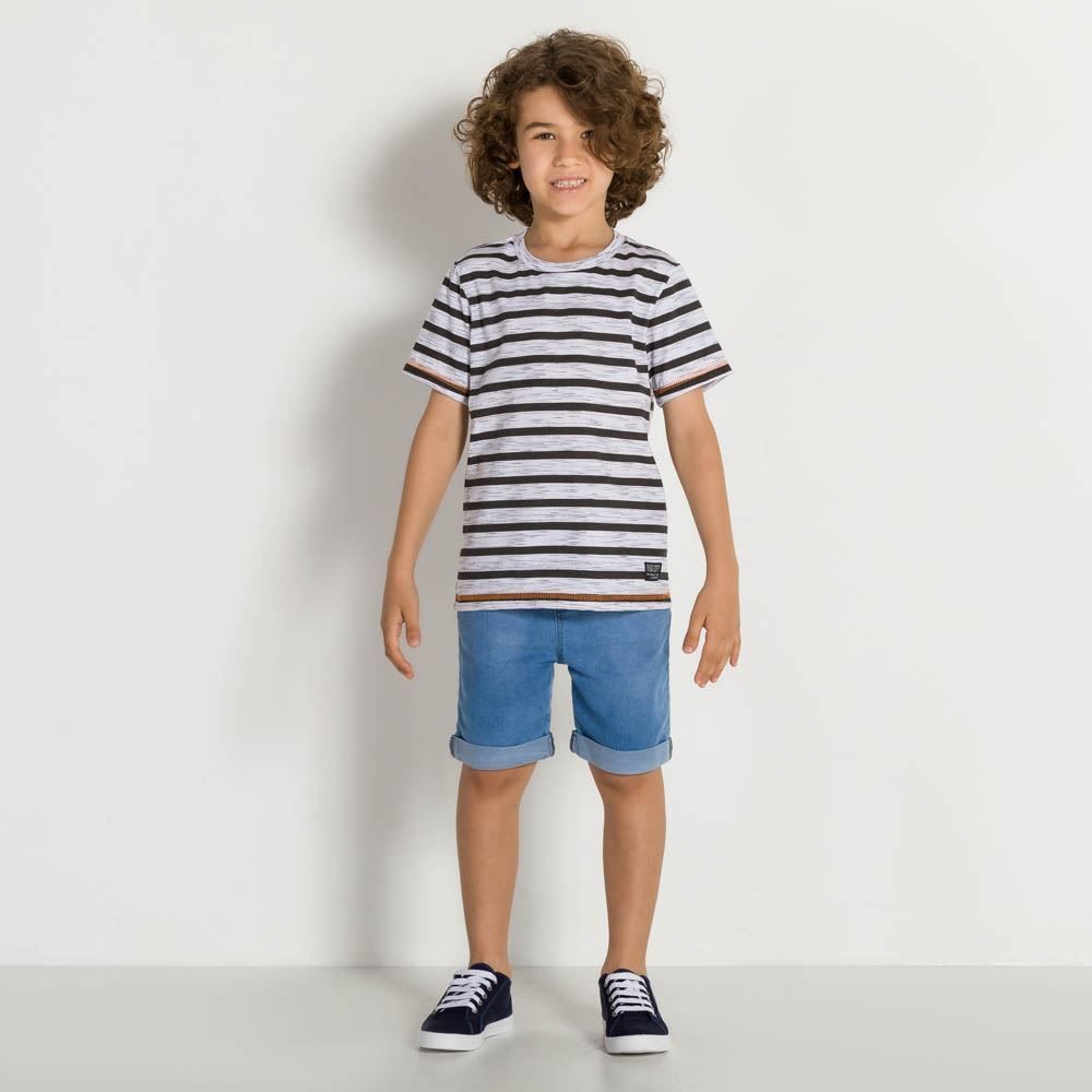 Camiseta 4 a 10 anos Malha Jet Listrada Hot Dog