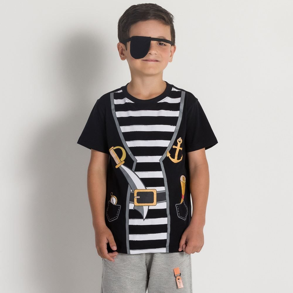 Camiseta 4 a 10 anos Malha Pirata Tapa Olho Hot Dog