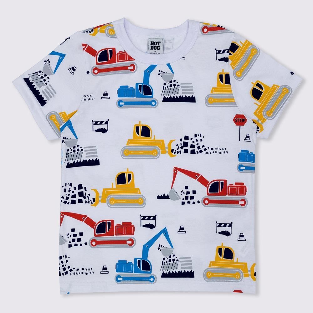 Camiseta 4 a 10 anos Meia Malha Escavadeira Hot Dog