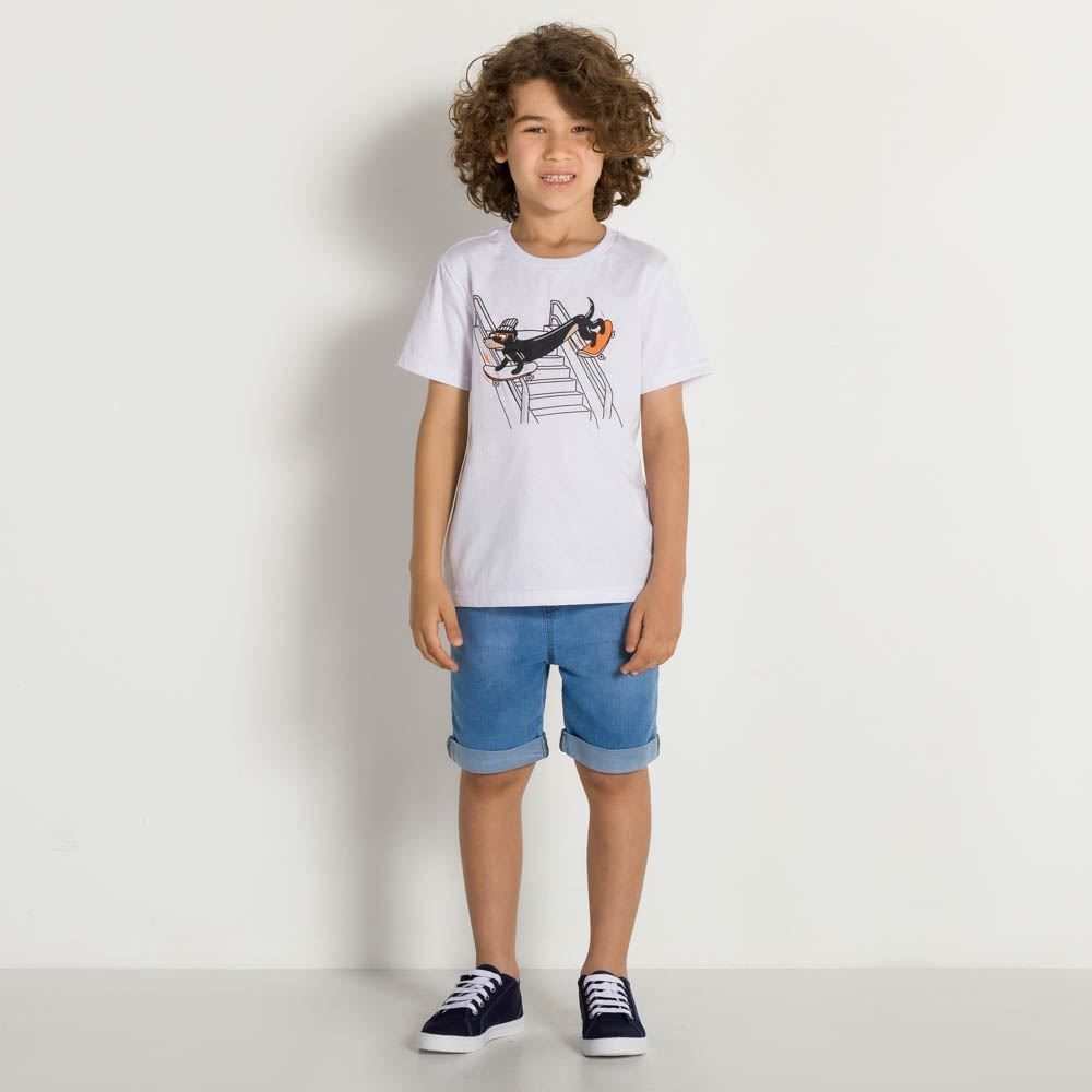 Camiseta 4 a 10 anos Menino Malha Dog Skatista Hot Dog
