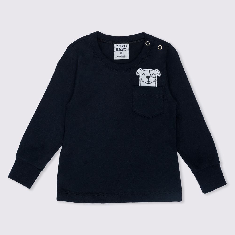 Camiseta de Bebê M/Malha Dog Bolso Yoyo Baby