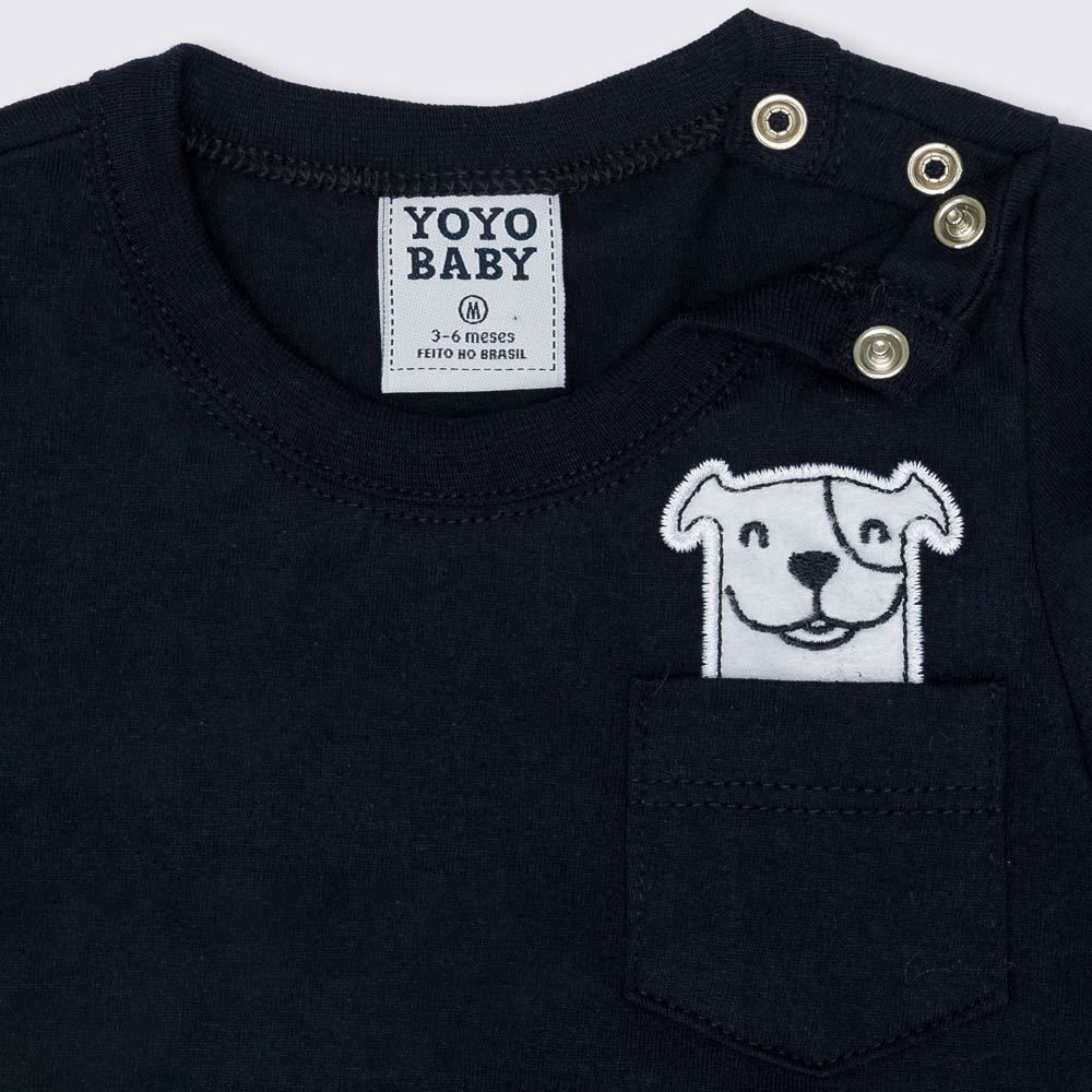 Camiseta de Bebê M/Malha Dog Bolso Yoyo Baby