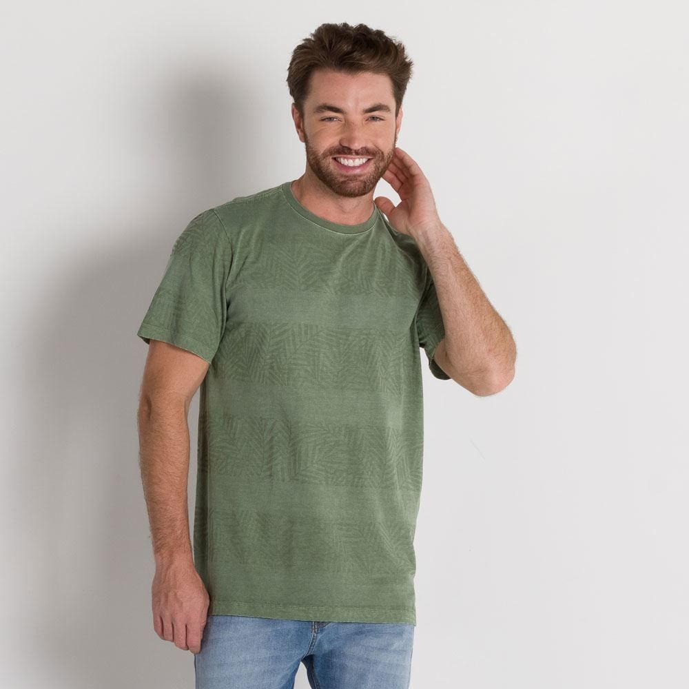 Camiseta Estonada Full Print com Folhas Marc Alain