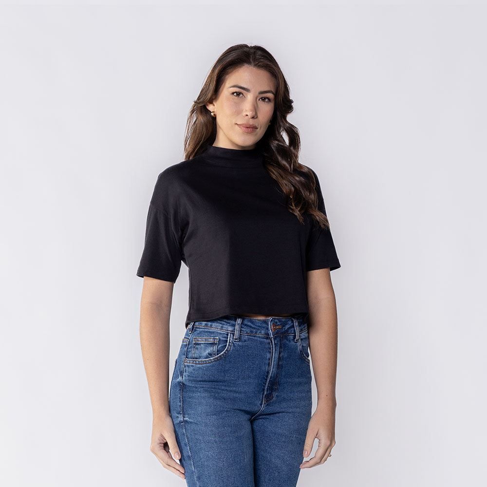 Camiseta Feminina Box Gola Alta De Algodão Boby Blues