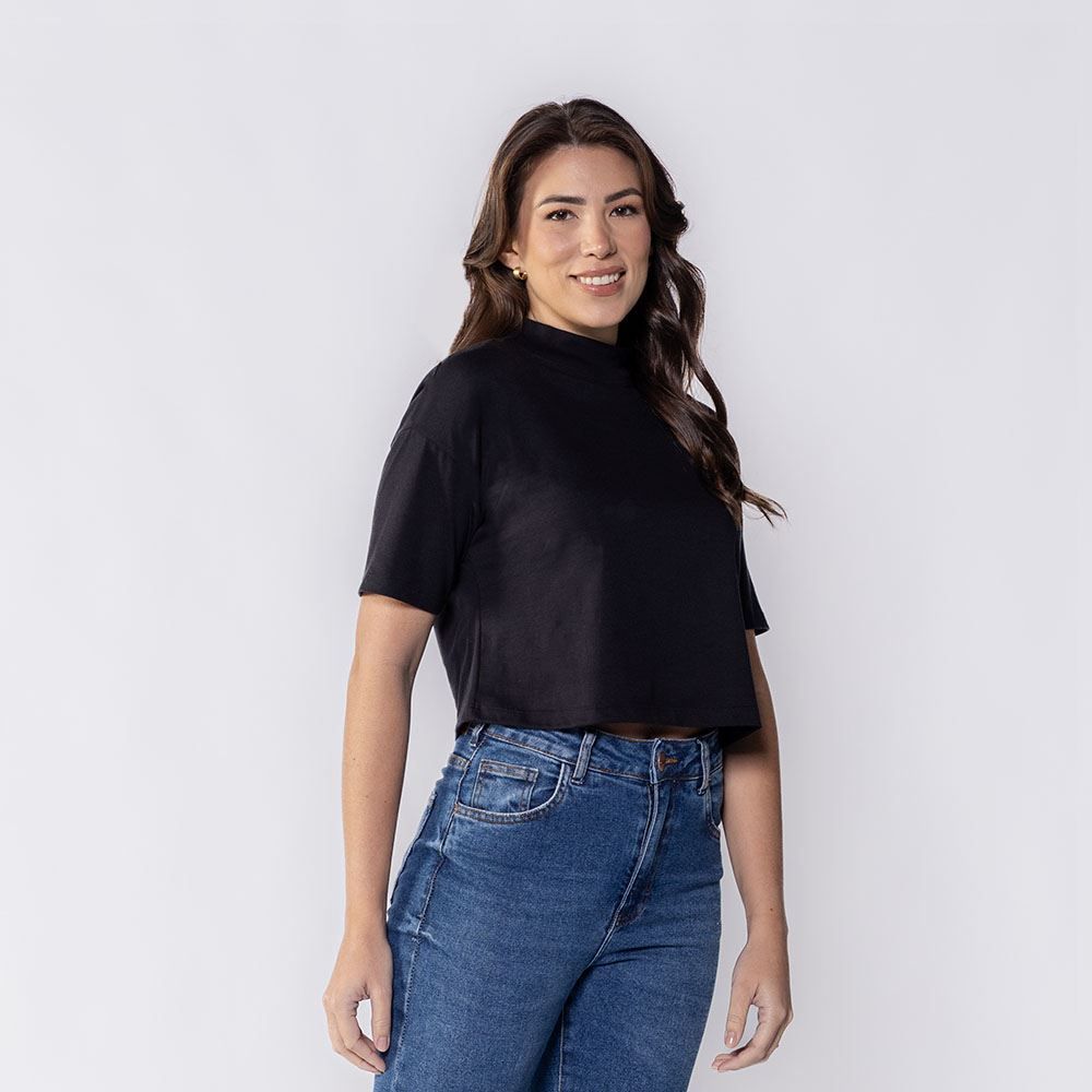 Camiseta Feminina Box Gola Alta De Algodão Boby Blues