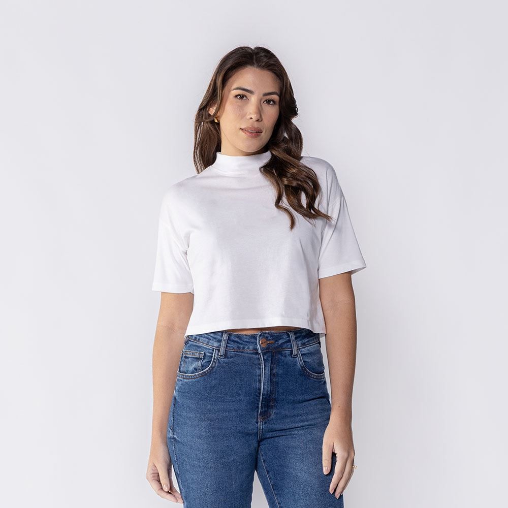 Camiseta Feminina Box Gola Alta De Algodão Boby Blues