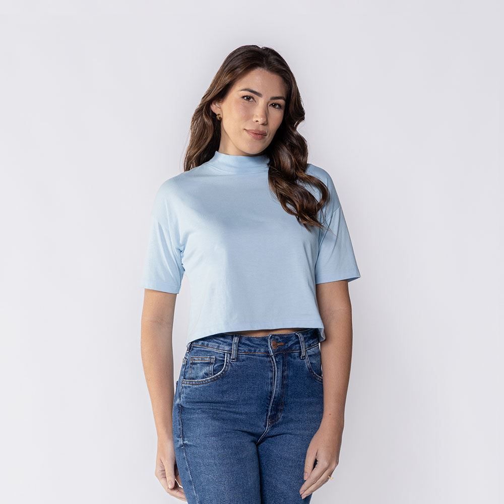 Camiseta Feminina Box Gola Alta De Algodão Boby Blues