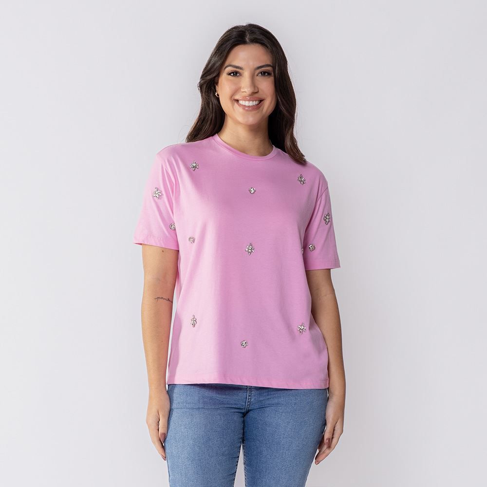 Camiseta Feminina Com Pedraria Boby Blues