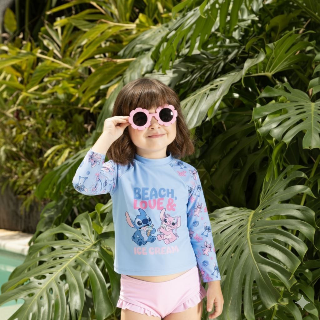 Camiseta Infantil Com Proteção UV Stitch 1 a 3 Anos Disney