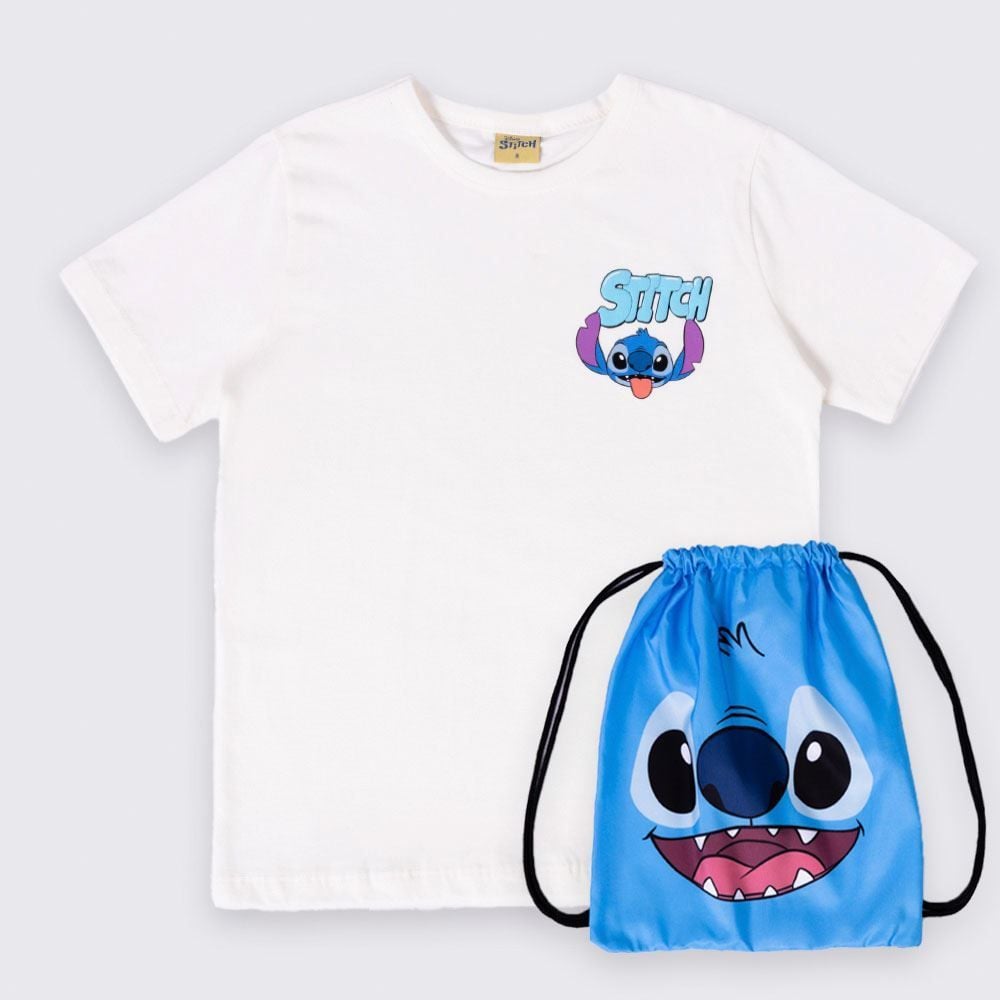 Camiseta Infantil Stitch 4 a 10 anos Com Mochila Disney