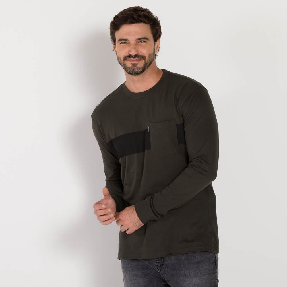 Camiseta Manga Longa Com Bolso Nicoboco