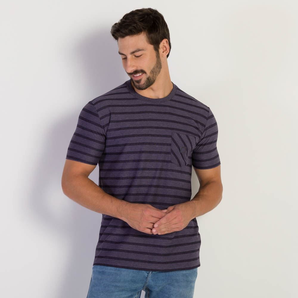 Camiseta Masculina Listrada com Bolso Nicoboco