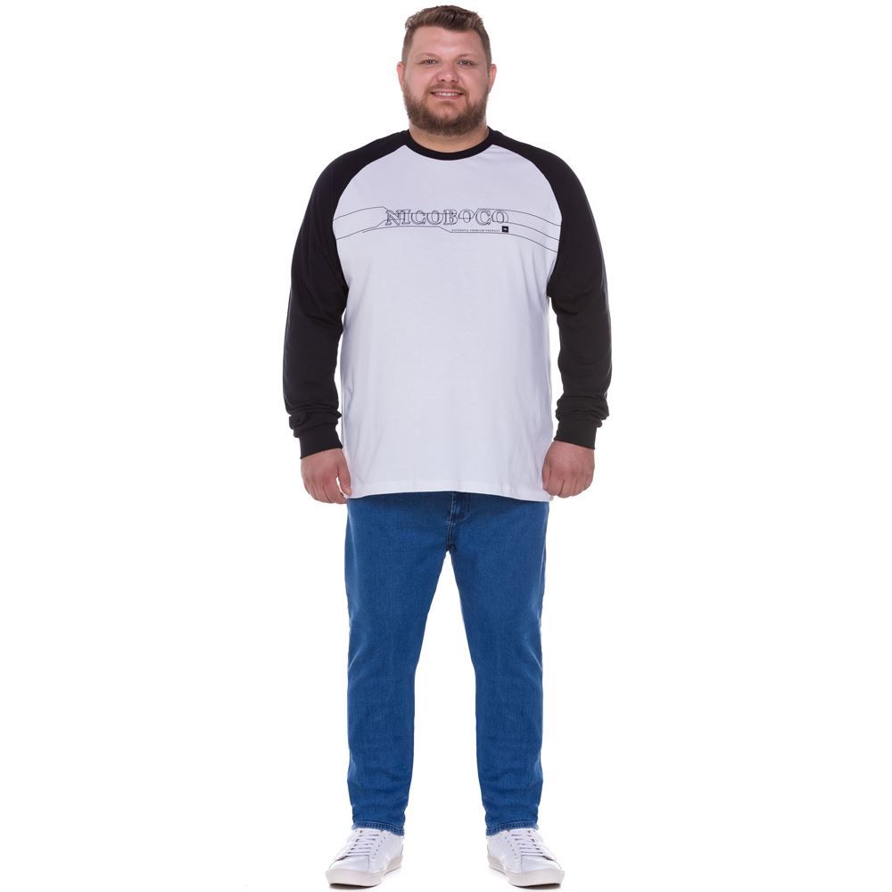 Camiseta Plus Size com Manga Raglan Nicoboco