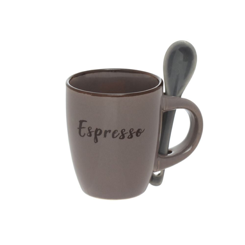 Caneca Com Colher De Cerâmica Rustic Marrom 100Ml Hauskraft - MARROM