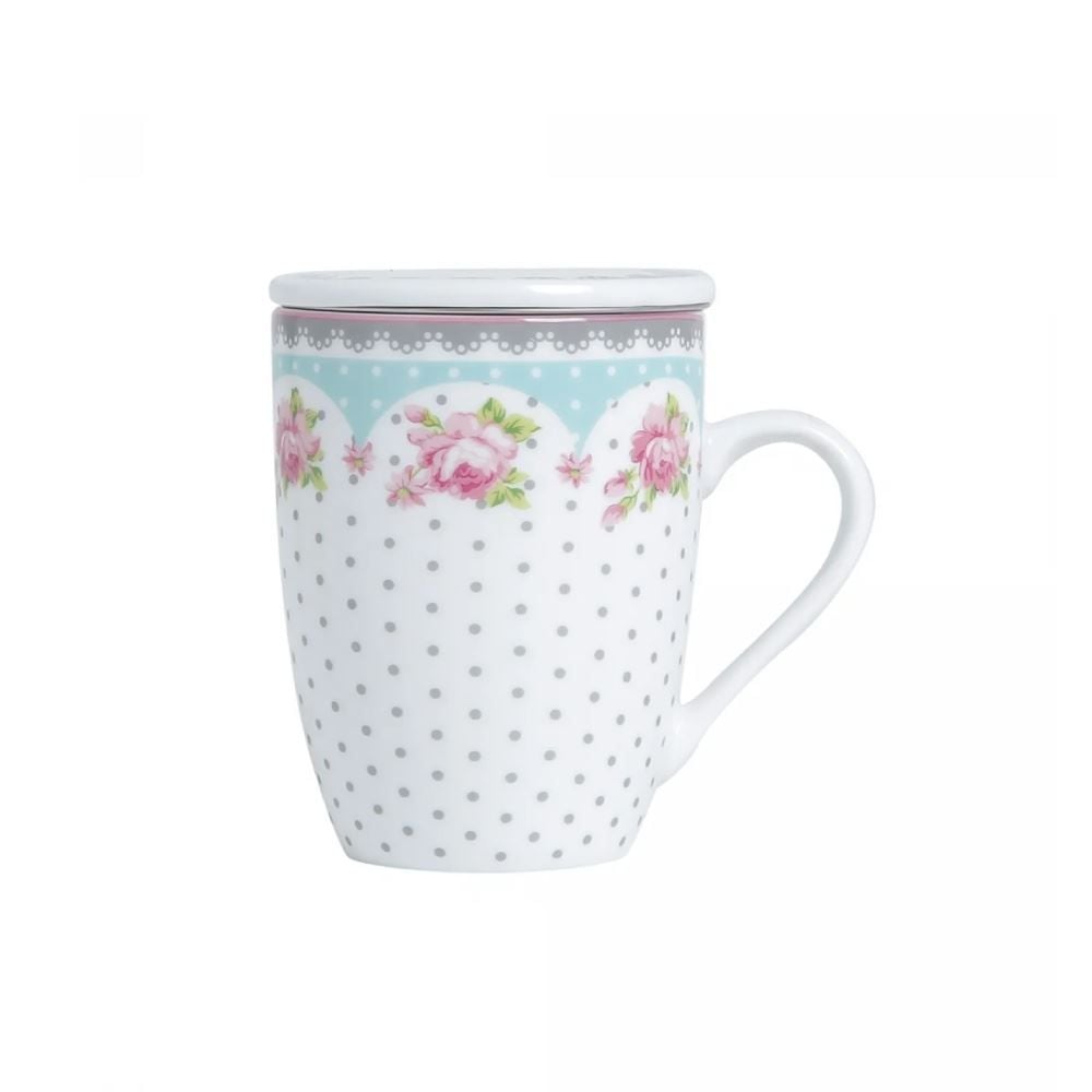 Caneca com Tampa em Porcelana e Filtro de Aço Lyor 340Ml - Amelia