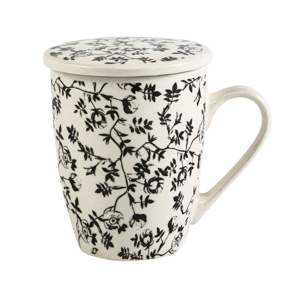 Caneca Com Tampa Em Porcelana E Filtro De Aço Lyor 310Ml - Flowers