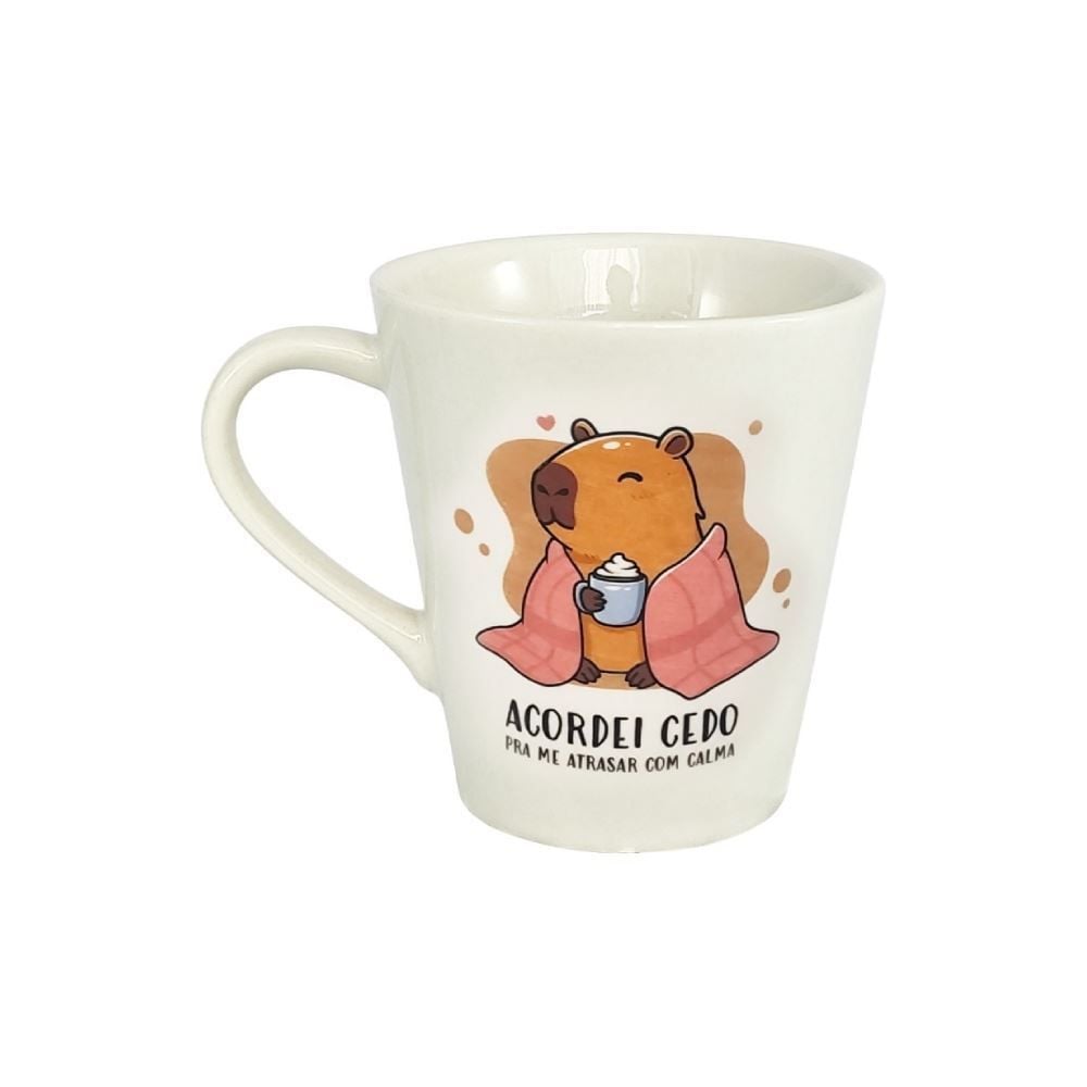 Caneca Cônica Decorada Lv Porcelanas 290Ml - ATRASAR COM CALMA