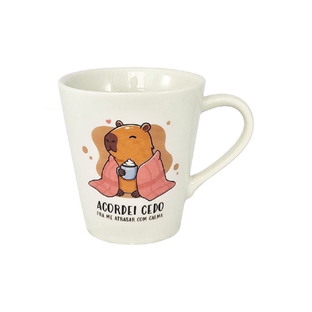 Caneca Cônica Decorada Lv Porcelanas 290Ml - ATRASAR COM CALMA