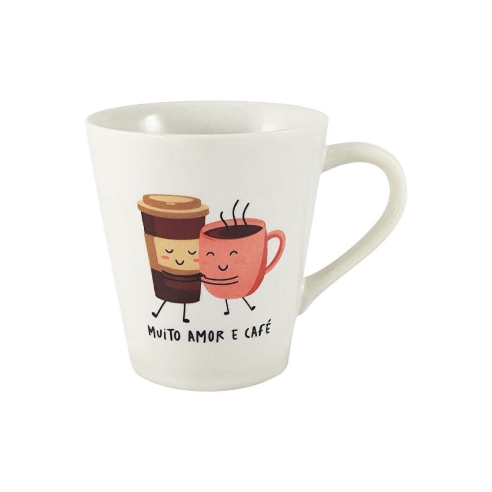 Caneca Cônica Muito Amor e Café Lv Porcelanas - 290Ml