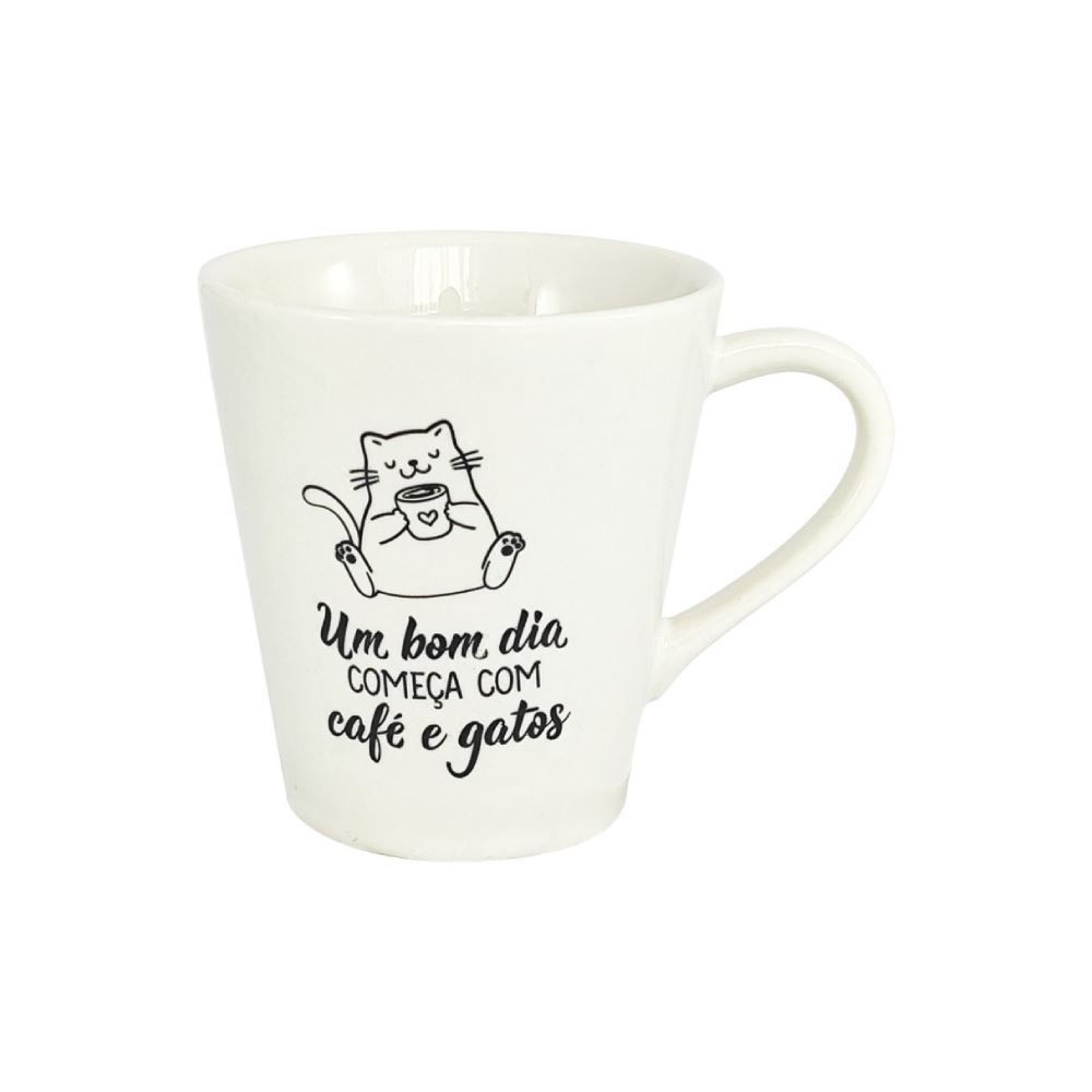 Caneca Cônica Decorada Lv Porcelanas 290Ml - CAFE E GATOS