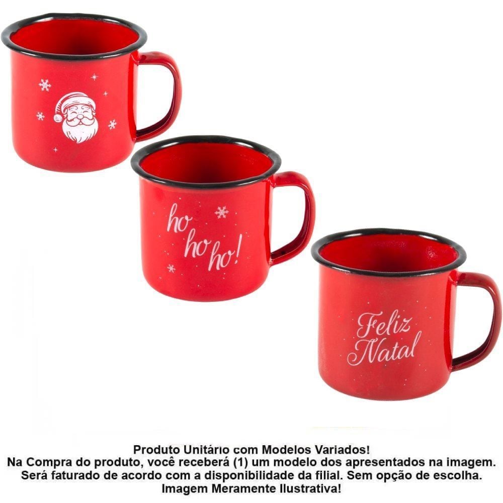 Caneca Esmaltada Natalina Vermelha Tuut 150Ml - Sortido
