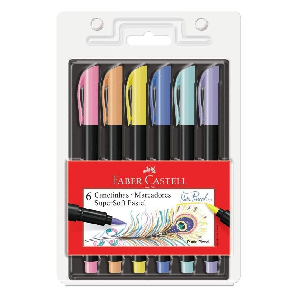 Caneta Brush Supersoft Pastel Com 6 Cores Faber-Castell - 15.0706TPSOFT