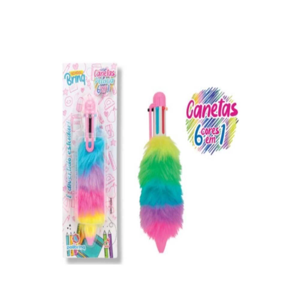 Caneta De Pelúcia Arco-Íris 6 Cores Polibrinq - Sortido