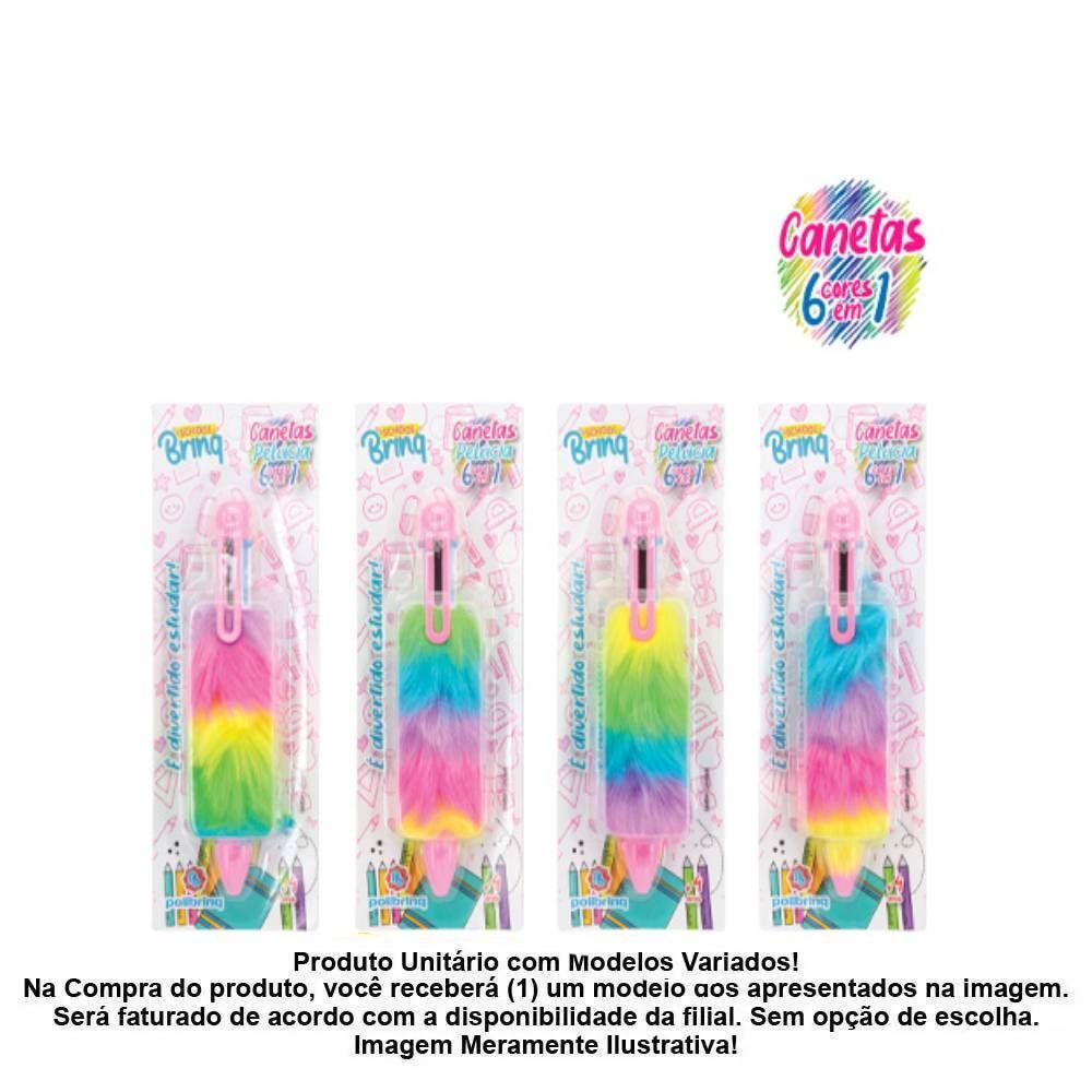 Caneta De Pelúcia Arco-Íris 6 Cores Polibrinq - Sortido