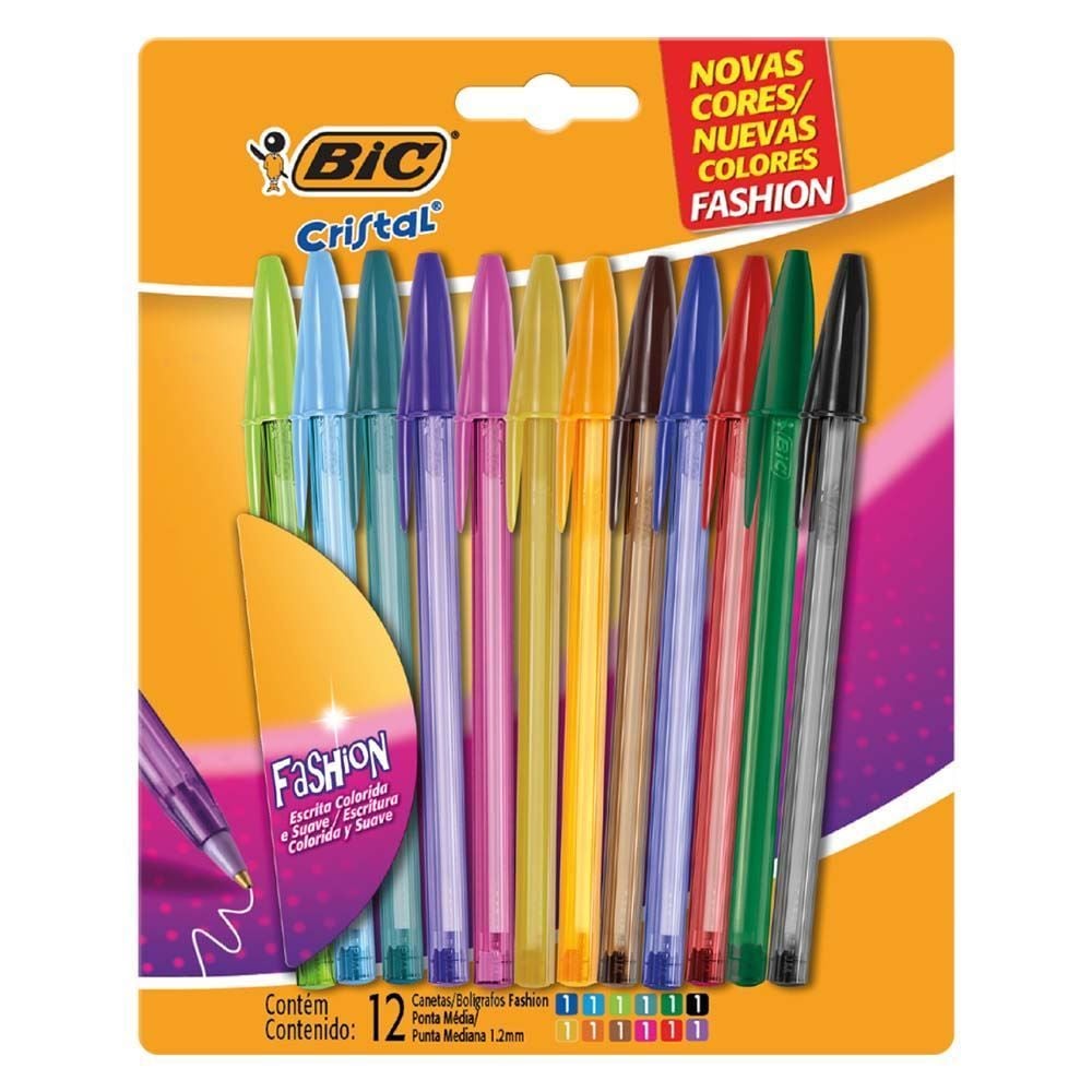 Caneta Esferográfica 1,2Mm Cristal Fashion Com 12 Peças Bic - 970910