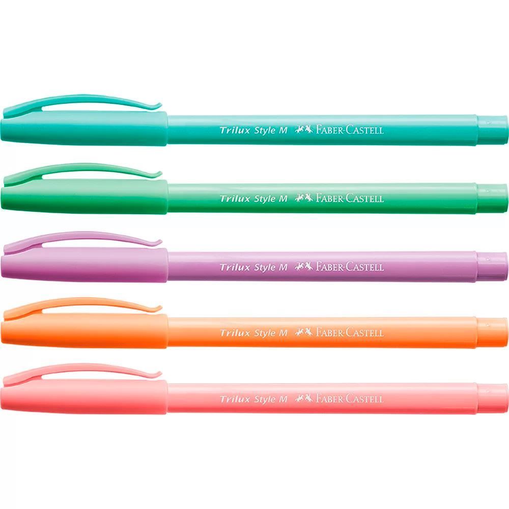 Caneta Esferográfica Trilux Tons Pastel Faber-Castell 5 Unidades - 032/ES5TP
