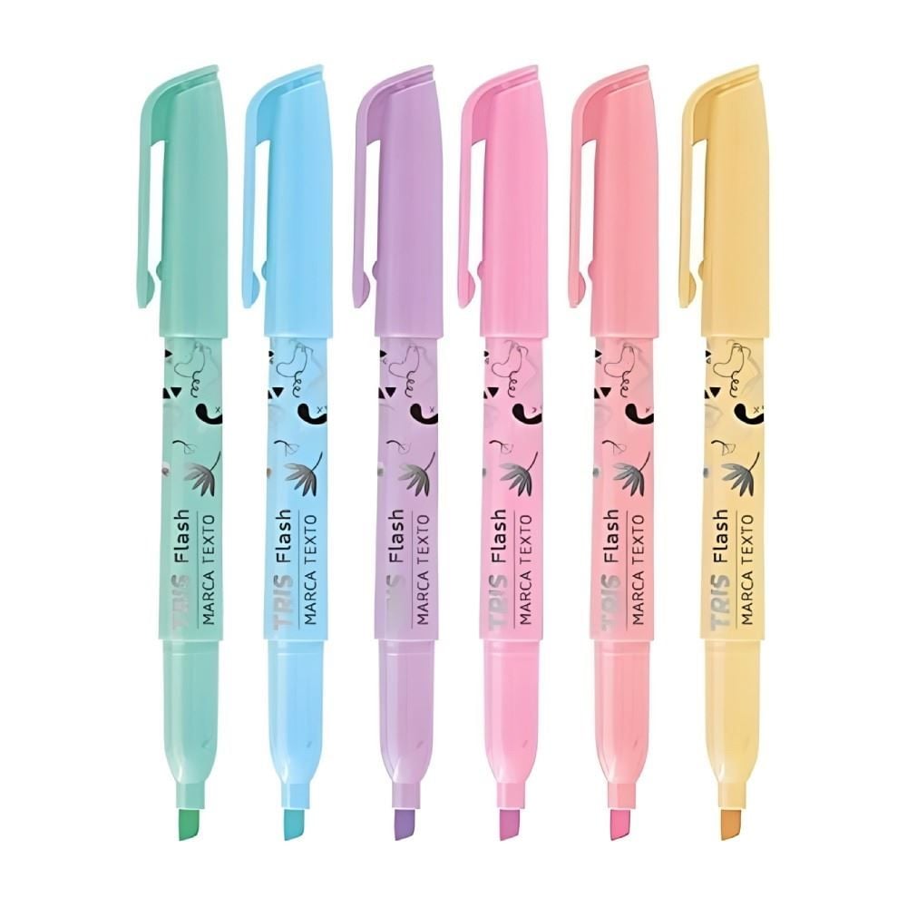 Caneta Marca-Texto Flash Cores Pastel Tris - 6 Unidades